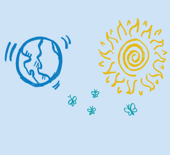 illustration of earth with trees and animals